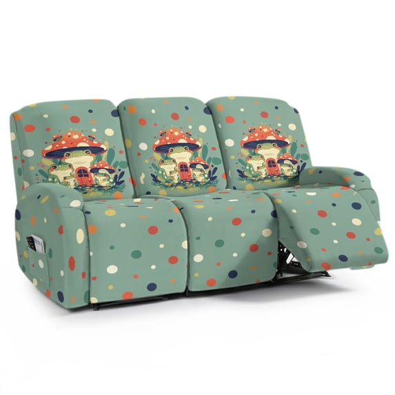 COEQINE Extra Large Recliner Cover Soft Thick 3 Seater Sofa Protector 8 Pieces Reclining Sofa Slipcover Recliner Seat Cover with Elastic Bottom and Side Pocket, Frog Mushroom Green
