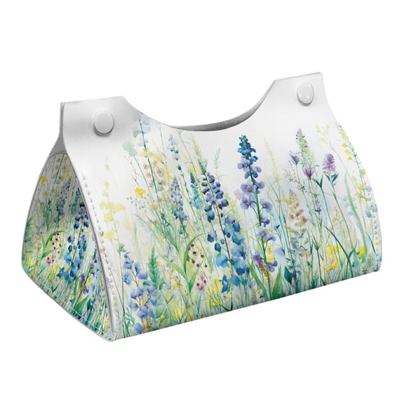 COEQINE Facial Paper Holder PU Leather Rectangular Napkin Facial Tissue Holder Dispenser for Kitchen Bathroom Bedroom Home Decor, 7.95X4.92X4.52 Inches, Blue Green Floral