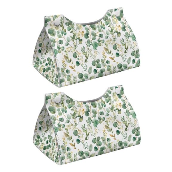 COEQINE Facial Tissue Box Cover PU Leather Tissue Case Dispenser Stylish Rectangle Tissue Case Dispenser Organizer for Kitchen, Office, Car, Outdoor Tent, Hotel, Eucalyptus Leaf Green, 2 PCS