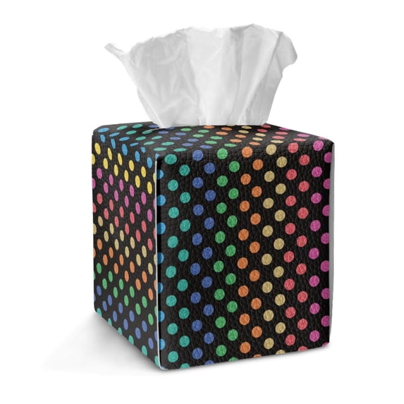 COEQINE Facial Tissue Box Dispenser PU Leather Square Table Dryer Sheet Organizer for Bedroom Dresser, Tabletop, Nightstand, Dining Table, Outdoor Tent, Rainbow Paw Black