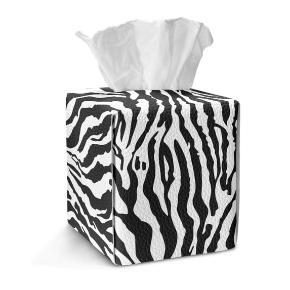 COEQINE Facial Tissue Box Holder PU Leather Creative Cube Tissue Holder Organizer Space Saving for Living Room, Kitchen, Office, Car, RV, Outdoor Tent, Zebra Print
