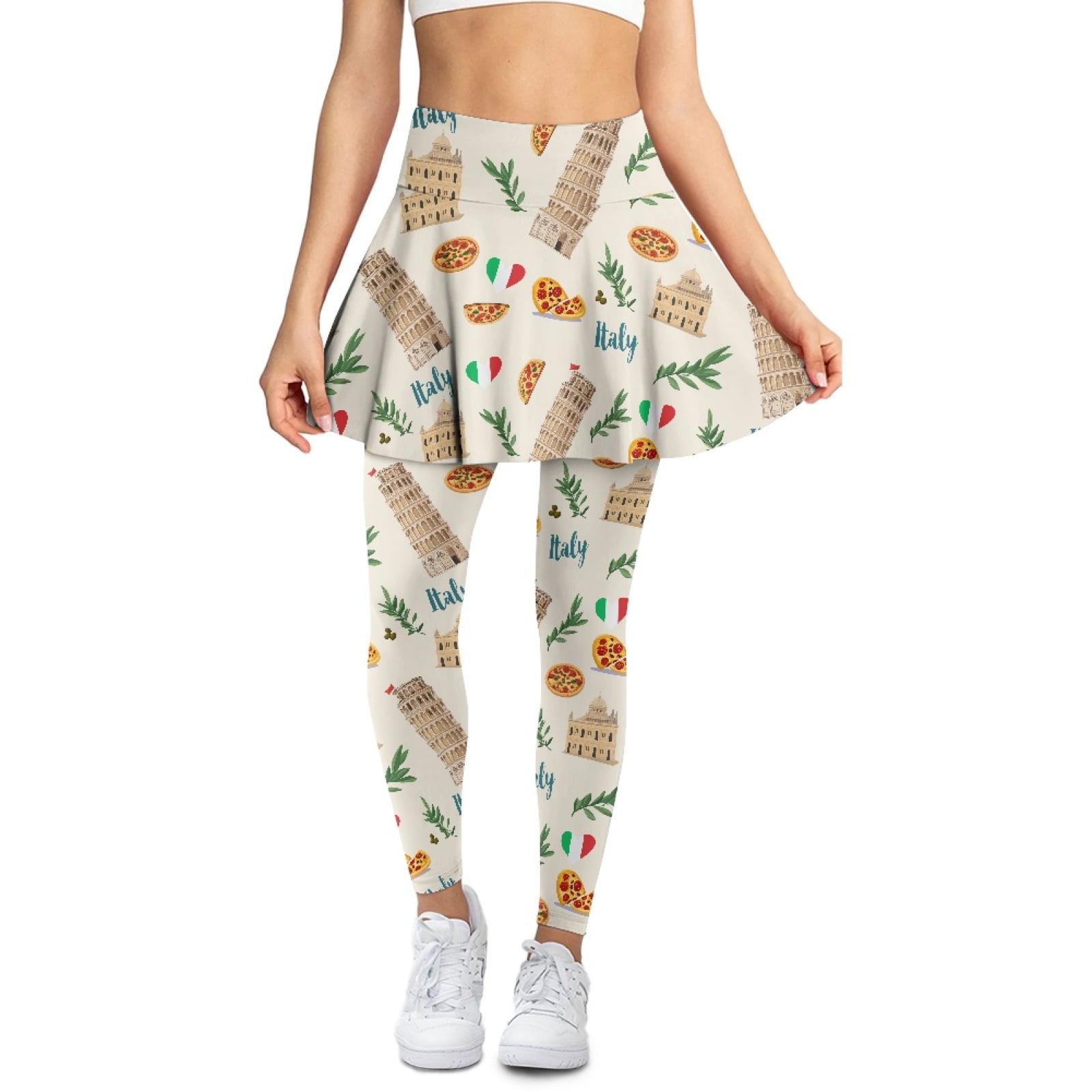 Women Tennis Skirted Leggings Pockets Elastic Sports Yoga Capris Skirts Legging