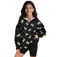 thumbnail image 1 of COEQINE Fashion Girls Quarter Zip Sweatshirt with Collar, Long Sleeve Loose Fit Pullover, Printed Polyester Tops, Machine Washable for 13-14 Year Olds, Bee Honeycomb Black, 1 of 7