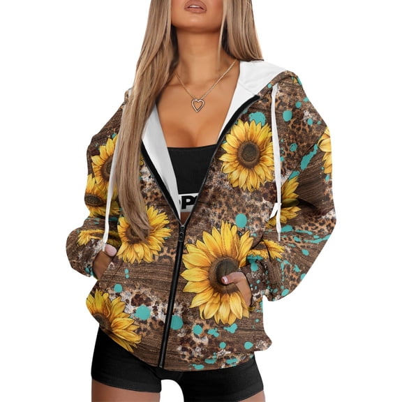 COEQINE Fashion Sweatshirts Women's Full Zip Up Oversized Hoodie Deer Snowflake White Pattern Long Sleeve Jacket for Women with Pockets Fall Winter Outfits Casual Wear, S