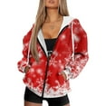 thumbnail image 1 of COEQINE Fashion Women's Hoodie Oversized Full Zipper Sweatshirts Snowflake Red Print Long Sleeve Casual Wear Y2K Jacket Coat Fall Winter Outfits Tops with Pockets, XL, 1 of 7