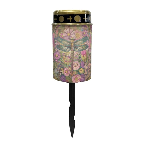 COEQINE Flameless Candle Solar Powered Grave Outdoor Solar Lights Cemetery Candle Lights Fake LED Pillar Candles Outdoor Waterproof Decorative, Dragonfly Pink Floral