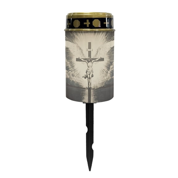 COEQINE Flameless Candle Solar Powered Grave Outdoor Solar Lights Cemetery Candle Lights Fake LED Pillar Candles Outdoor Waterproof Decorative, God Cross Vintage