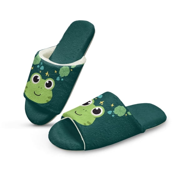 COEQINE Frog Green Home Slippers Women Cozy Open Toe House Shoes Lightweight Slip On Bedroom Slippers Cute Women Footwear Indoor Home Slides Winter Sandals for Guest, 42-43