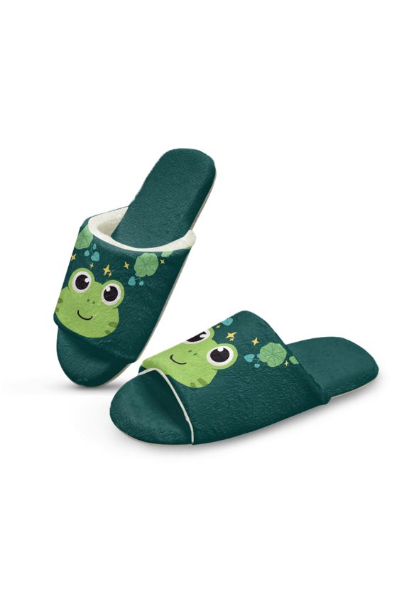 Frog Green Home Slippers Women Cozy Open Toe House Shoes Lightweight Slip On Bedroom Slippers Cute Women Footwear Indoor Home Slides Winter Sandals for Guest, 40-41