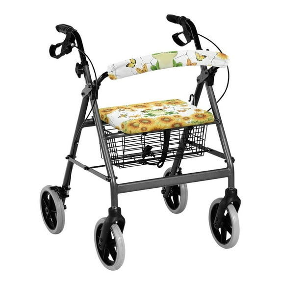 COEQINE Frog Sunflower Rollator Seat Back Cover Universal Rollator Walker Seat and Backrest Covers Walker Seat Set 2 Pack Covers Walker Seat Covers for Seniors