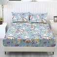 thumbnail image 1 of COEQINE Full Size Sheet Comfy Bedding Fitted Sheet Non-Slip Snug Fit All Around Elastic Fitted Bottom Bedsheet Holiday Bed Set 3 Pieces Set, Easter Rabbit Egg Floral Blue, 1 of 5
