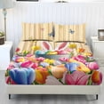 thumbnail image 1 of COEQINE Full Size Sheet Set Soft Easy Care 3 Pieces Bedding Set Fade Resistant Stay in Place Include 1 Fitted Sheet & 2 Pillowcases for Women Men, Easter Bunny Ears Tulip Butterfly, 1 of 5