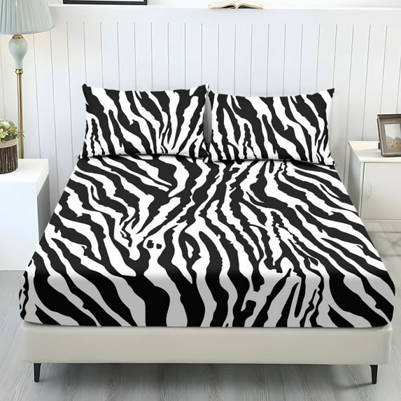 COEQINE Full Size Sheet Set Soft Easy Care 3 Pieces Bedding Set Include 1 Fitted Sheet & 2 Pillowcases, All Around Elastic Fitted for Women Men, Zebra Print