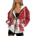 thumbnail image 1 of COEQINE Full Zip Up Women's Hoodie Fashion Long Sleeve Sweatshirts Oversized Soft Casual Outfits Christmas Snowman and Snowflakes Pattern Pockets Drawstring Hooded Clothes, XL, 1 of 7