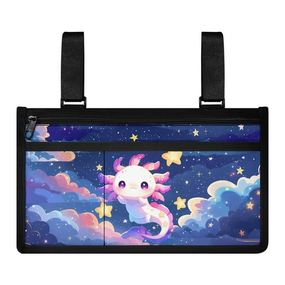 COEQINE Galaxy Axolotl Wheelchair Armrest Side Hanging Storage Bag for Seniors Wheelchair Side Organizer Storage Bag Armrest Pouch Side Arm Bag for Power Wheelchair