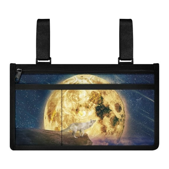 COEQINE Galaxy Wolf Moon Wheelchair Armrest Side Hanging Storage Bag for Adults Wheelchair Armrest Accessories, Side Bags to Hang on Side Side Arm Bag for Power Wheelchair Wheelchair Side Holder