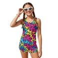 thumbnail image 1 of COEQINE Girls 2 Piece Tankini Swimsuit with Chest Pads for Ages 6-7 Years Modest Bathing Suits for Little Kid Crewneck Tank Top and Swim Shorts Soft Beach Wear, Colorful Leopard Print, 1 of 8
