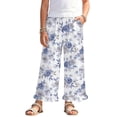 thumbnail image 1 of COEQINE Girls' Casual Pants Elastic Waist Ruffled Long Pants Wide Leg Trousers Printed Pants Baggy Trendy Streetwear for Tween 9-10 Y, Blue Gray Rose Leaf, 1 of 8