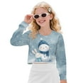 thumbnail image 1 of COEQINE Girls Crop Top for School Style, Long Sleeve Fall Winter Sweatshirt, Cute Party Casual Pullover with Loose Fit Christmas Cloth for Kids Age 5-6, Snowman Bunny Blue, 1 of 7