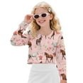 thumbnail image 1 of COEQINE Girls Crop Top for School Style, Long Sleeve Fall Winter Sweatshirt, Cute Party Casual Pullover with Loose Fit for Kids Age 5-6, Horse Floral Pink, 1 of 7