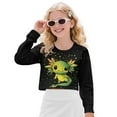 thumbnail image 1 of COEQINE Girls Crop Top Sweatshirt Long Sleeve Crewneck Fall Winter Pullover Cute Casual Loose Fit Streetwear Clothes for Teen Kids Age 5-6, Axolotl Green, 1 of 7