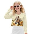 thumbnail image 1 of COEQINE Girls Crop Top Sweatshirt Long Sleeve Crewneck Fall Winter Pullover Cute Casual Loose Fit Streetwear Clothes for Teen Kids Age 5-6, Horse Sunflower Butterfly, 1 of 7
