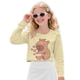 thumbnail image 1 of COEQINE Girls Crop Top Sweatshirt Long Sleeve Crewneck Loose Fit Fall Winter Pullover Fashion Outfits for Age 9-10 Kids for Back to School, Capybara Bubble Tea Yellow, 1 of 7