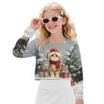 thumbnail image 1 of COEQINE Girls Everyday Crop Top Sweatshirt, Long Sleeve Crewneck Pullover for Fall Winter, Soft Casual Loose Fit Shirt for Age 11-12 Kids, Christmas Cat, 1 of 7