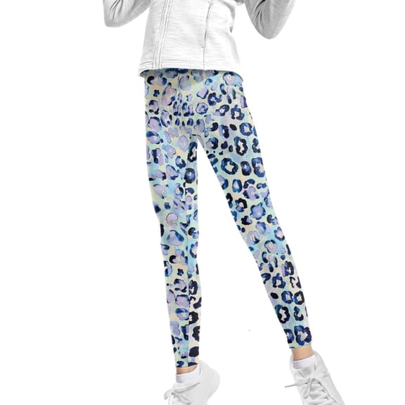 COEQINE Girls Leggings Kids Stretchy Athletic Dance Workout Running Animal Print Yoga Pants for Girls, for 4-5 Years Kids, Leopard Print Blue Purple