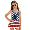 thumbnail image 1 of COEQINE Girls One Piece Bathing Suit, Scoop U-Neck & V Back Playful Swimsuit with Attached Skirt, 4th of July Beach Swim Dress for Kids Age 5-6, Machine Washable, Distressed American Flag, 1 of 8