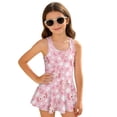 thumbnail image 1 of COEQINE Girls One Piece Bathing Suit with Skirt, Scoop Neck Sleeveless Wide Straps Swimwear, Polyester Spandex Swimsuit for Kids 10-11 Years, Machine Washable Axolotl Cherry Blossom Pink, 1 of 8