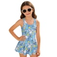 thumbnail image 1 of COEQINE Girls One Piece Swimsuit with Attached Liner, Scoop Neck V-Back Swim Dress for Swim Lessons, Polyester Spandex Bathing Suit for Girls 3-4 Year Olds, Easter Bunny Egg Star Floral Blue, 1 of 8