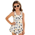 thumbnail image 1 of COEQINE Girls One Piece Swimsuit with Attached Liner, Scoop Neck V-Back Swim Dress for Swim Lessons, Polyester Spandex Bathing Suit for Girls 3-4 Year Olds, Yellow Black Paw Heart Print, 1 of 8