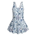 thumbnail image 1 of COEQINE Girls One Piece Swimsuit with Skirt & Built-in Brief Liner, Tank Neck Bathing Suit for Kids 10-11 Years, Polyester Spandex Swim Dress for Swim Lessons, Blue White Floral Print, 1 of 8