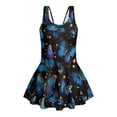 thumbnail image 1 of COEQINE Girls One Piece Swimsuit with Skirt, Scoop Neck & V Back Fashion Swimming Bathing Suit Sleeveless Summer Beach Swimwear for Kids Age 10-11, Blue Butterfly Star, 1 of 8