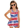thumbnail image 1 of COEQINE Girls One Piece Swimsuit with Skirt Sleeveless Cute Skirted Bathing Suit Hawaiian Swimwear for Kids 3-4 Years, 4th of July Summer Swim Dress for Water Play, Retro American Flag Tie-dye, 1 of 8