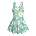 thumbnail image 1 of COEQINE Girls One Piece Swimsuit with Skirt Sleeveless Cute Skirted Bathing Suit Hawaiian Swimwear for Kids 3-4 Years, Summer Swim Dress for Water Play, Daisy Floral Green, 1 of 8