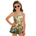 thumbnail image 1 of COEQINE Girls One Piece Swimsuit with Skirt Sleeveless Cute Skirted Bathing Suit Hawaiian Swimwear for Kids 3-4 Years, Summer Swim Dress for Water Play, Easter Bunny Egg Floral, 1 of 8