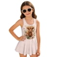 thumbnail image 1 of COEQINE Girls One Piece Swimsuit with Skirt Sleeveless Cute Skirted Bathing Suit Hawaiian Swimwear for Kids 3-4 Years, Summer Swim Dress for Water Play, Highland Cow Floral Pink, 1 of 8