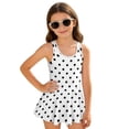 thumbnail image 1 of COEQINE Girls One Piece Swimsuit with Skirt Sleeveless Cute Skirted Bathing Suit Hawaiian Swimwear for Kids 3-4 Years, Summer Swim Dress for Water Play, White Black Polka Dots, 1 of 8