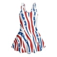 thumbnail image 1 of COEQINE Girls One Piece Swimsuit for Swim Lessons & Beach Play, Cute Swim Dress with Skirt & Liner, Scoop Neck Fixed Wide Strap V-Back Swimwear, Ages 5-6, American Flag Zebra Print, 1 of 8