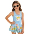 thumbnail image 1 of COEQINE Girls One Piece Tankini Swimsuit with Skirt and Inner Brief, Soft Scoop Neck Swimwear for Summer Camp, Comfortable Bathing Suit for 5-6 Years, Easter Bunny Blue Polka Dot, 1 of 8