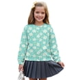 thumbnail image 1 of COEQINE Girls Printed Long Sleeve Cardigan, Lightweight Polyester Crewneck Button Down Jacket, Soft Machine Washable Top for School Outfits & Casual Wear, Ages 5-6, Cute Flower Cyan, 1 of 7