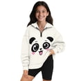 thumbnail image 1 of COEQINE Girls Quarter Zip Pullover, Long Sleeve Loose Fit Sweatshirt with Collar, Soft Polyester Fabric Machine Washable, Cute Casual Style for 13-14 Years, Lovely Panda Beige, 1 of 7
