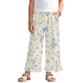 thumbnail image 1 of COEQINE Girls' Ruffle Pants Wide Leg Trousers Elastic Waistband Straight Trousers Stretchy Dance Pants Fall Outfits Playwear for 11-12 Y Kids, Blue Beige Floral, 1 of 8