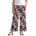 thumbnail image 1 of COEQINE Girls Ruffled Pants Elastic Waist Wide Leg Trousers Pants with Pockets Long Trousers Loose Fit Y2K Summer Outfits for 11-12 Years, Skull Floral Heart, 1 of 8