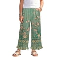 thumbnail image 1 of COEQINE Girls Ruffled Pants Elastic Waistband Long Trousers Track Pants with Pockets Wide Leg Trousers Loose Y2K Fashion Outfits for 13-14 Years, Retro Rose Vine Green, 1 of 8
