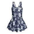 thumbnail image 1 of COEQINE Girls Swim Dress Fashion One Piece with Flowy Skirt & Built-in Brief, Classic Tank Style U-Neck and Wide Straps Swimsuit, for Beach & Pool, Sizes 10-11, Sea Turtle Navy Blue, 1 of 8
