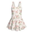 thumbnail image 1 of COEQINE Girls Swimsuit for Swimming, One Piece with Full Coverage Skirt & Built-in Brief, Stretchy Scoop Neck Swim Dress, Fixed Wide Straps, for Kids 5-6 Years, Pink Rose Floral, 1 of 8
