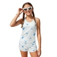 thumbnail image 1 of COEQINE Girls Tankini Swimsuit 2 Piece for Kids 10-11 Years Old Printed Modest Bathing Suits with Removable Pads Crewneck Tank Top & Swim Shorts Polyester Spandex, Cute Shark Stripe Blue, 1 of 8